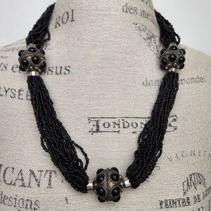 Black Bead Statement Necklace
